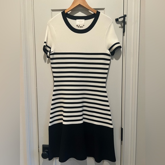 Kate Spade Striped Scuba Dress Fancy To Meet You Black & White Drop-Waist Small - Picture 2 of 5